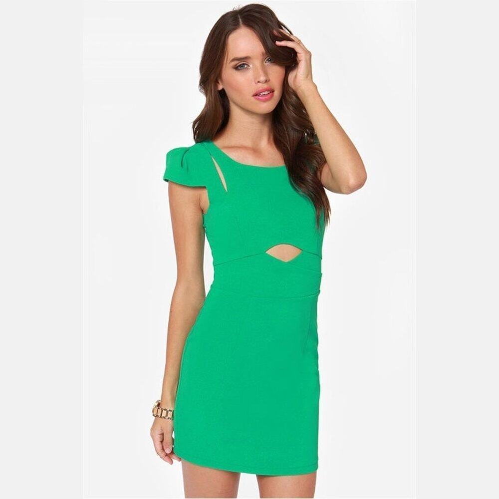 L'atiste for Lulus Green Cut-Out Cap Sleeve Sheath Mini Dress Womens L NWT